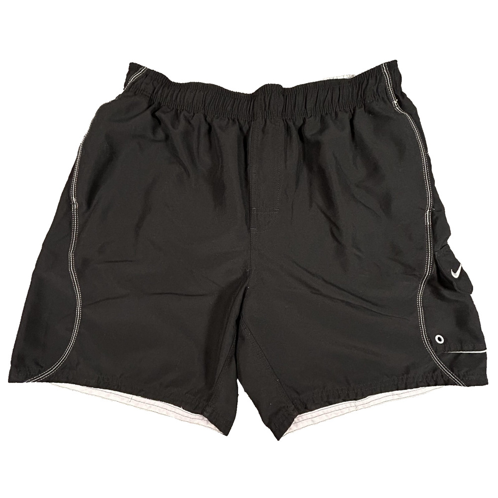 Nike Shorts Mens Large Black‎ Swim Trunks Lined Drawstring Pocket Athletic 8"